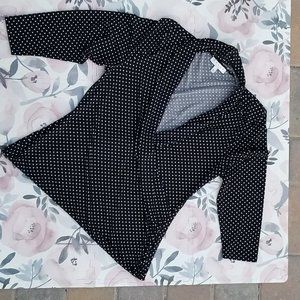 CHAUS NEW YORK Black White Polka Dot Surplice Neck Stretch Knit Tunic